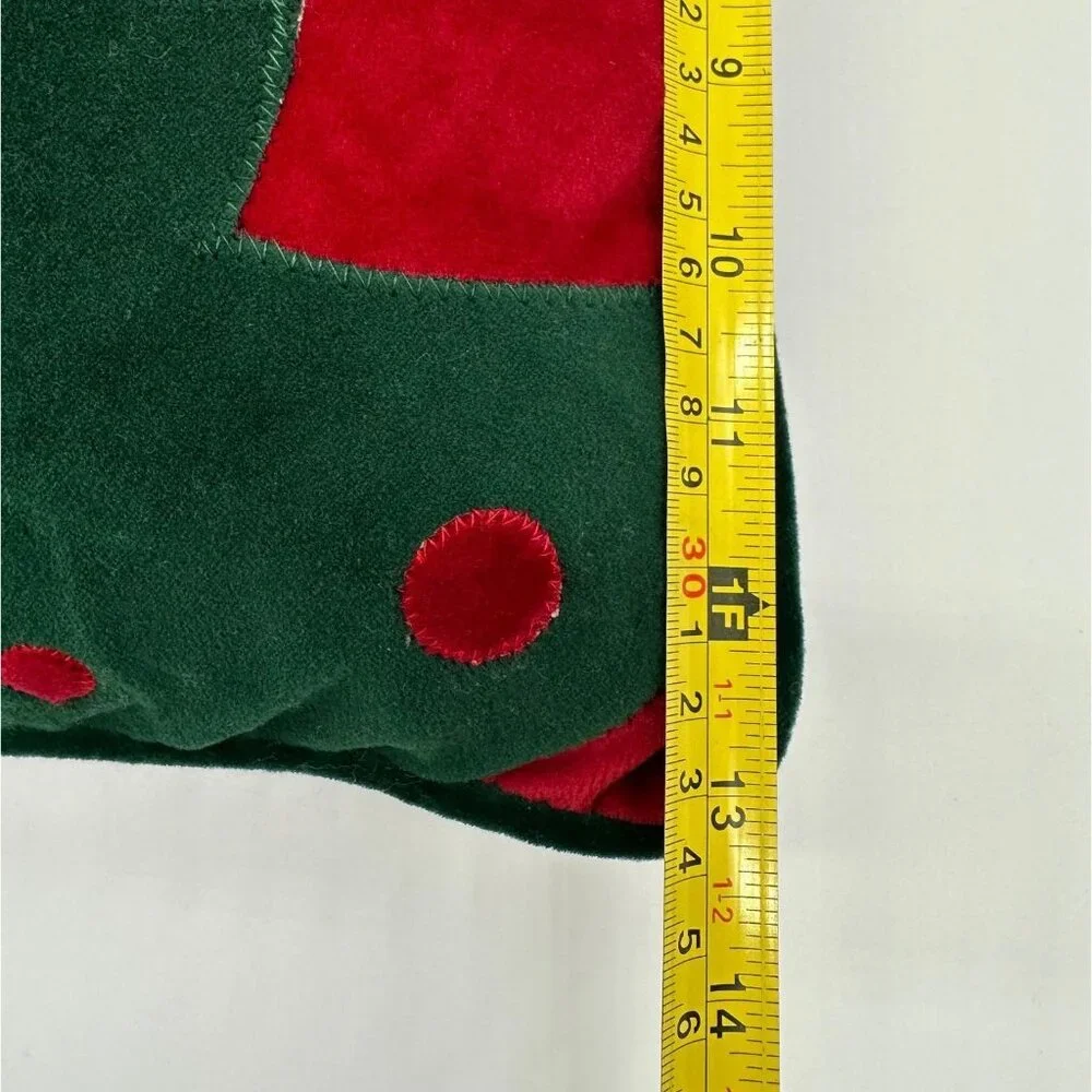 Vintage Christmas Tree Throw Pillow Red Green Velvet Sequins Holiday Decor